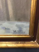 Peinture à l'huile sur toile représentant un vase avec des fleurs.Signature:M.Perey.