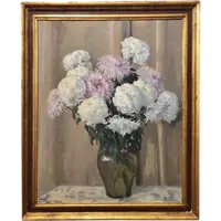 Peinture à l'huile sur toile représentant un vase avec des fleurs.Signature:M.Perey.