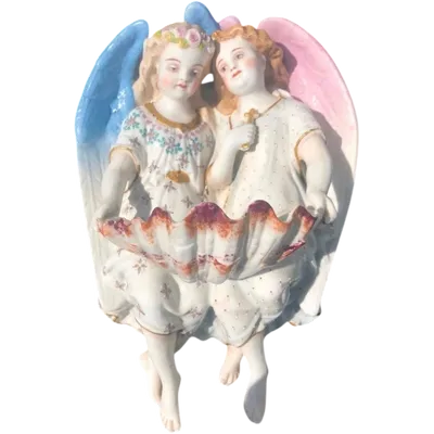 Porcelain bisque stoup with two angels.
