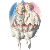 Porcelain bisque stoup with two angels.