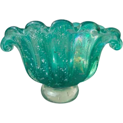 Iridescent heavy glass shell vase with silver inclusions.Barovier & Toso.Murano.