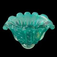 Iridescent heavy glass shell vase with silver inclusions.Barovier & Toso.Murano.