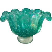 Iridescent heavy glass shell vase with silver inclusions.Barovier & Toso.Murano.
