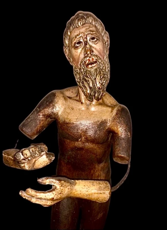 scultura da presepe in legno dipinto e metallo con occhi in vetro.Napoli