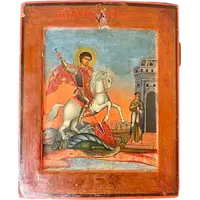 Icon on panel depicting St. George and the dragon.