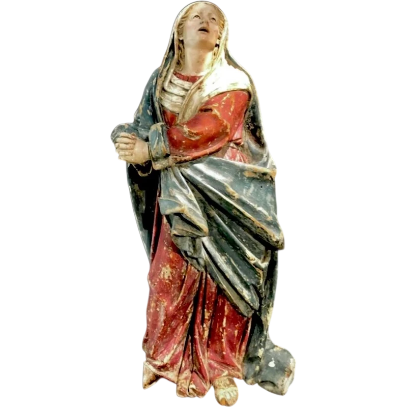 Sculpture en bois polychrome avec yeux en verre représentant Notre-Dame des Douleurs.