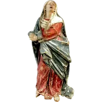 Sculpture en bois polychrome avec yeux en verre représentant Notre-Dame des Douleurs.