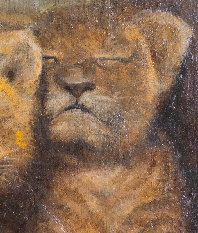 Painting depicting a pair of lion cubs