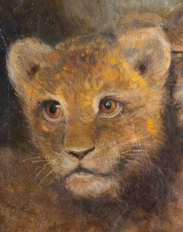 Painting depicting a pair of lion cubs