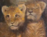 Painting depicting a pair of lion cubs