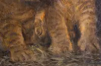 Painting depicting a pair of lion cubs