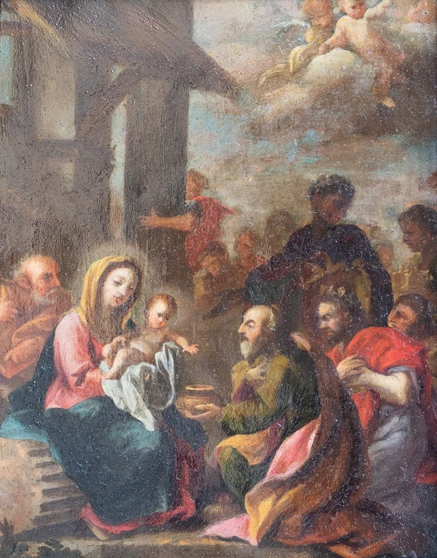 Painting depicting the Holy Family, oil on copper