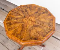 Walnut and maple octagonal coffee table from the 1800s