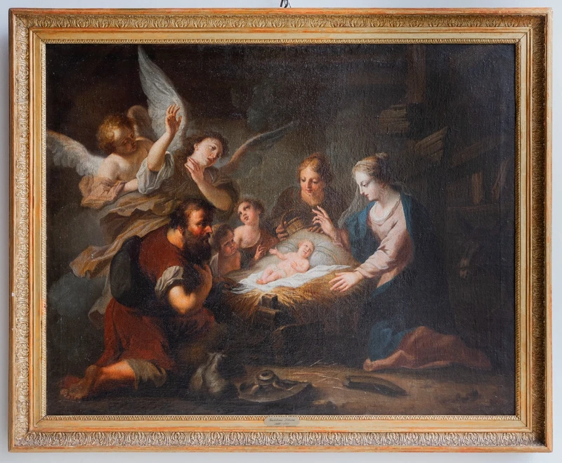 Pair of religious theme paintings, Adoration of the Shepherds - Adoration of the Magi
