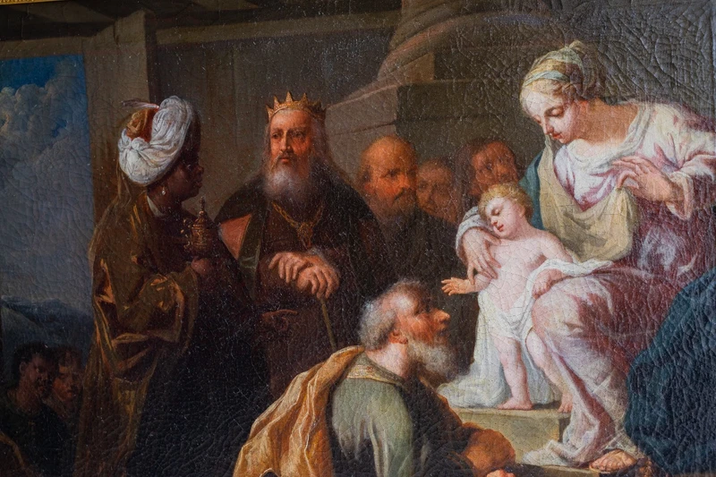 Pair of religious theme paintings, Adoration of the Shepherds - Adoration of the Magi