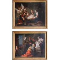 Pair of religious theme paintings, Adoration of the Shepherds - Adoration of the Magi