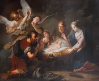 Pair of religious theme paintings, Adoration of the Shepherds - Adoration of the Magi