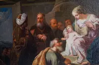 Pair of religious theme paintings, Adoration of the Shepherds - Adoration of the Magi