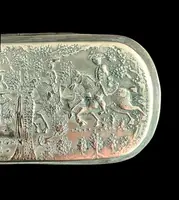 Brass snuff box engraved with hunting scenes