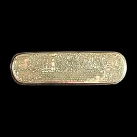 Brass snuff box engraved with hunting scenes