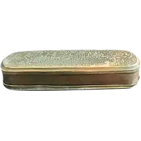 Brass snuff box engraved with hunting scenes
