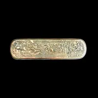 Brass snuff box engraved with hunting scenes