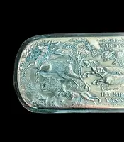 Brass snuff box engraved with hunting scenes