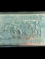 Brass snuff box engraved with hunting scenes
