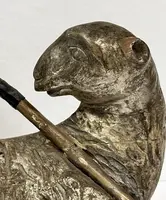 Silver-plated and gilded carved wooden sculpture raff.te Agnus Dei