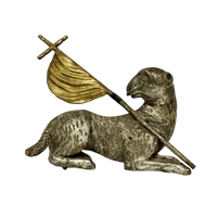 Silver-plated and gilded carved wooden sculpture raff.te Agnus Dei
