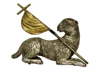 Silver-plated and gilded carved wooden sculpture raff.te Agnus Dei