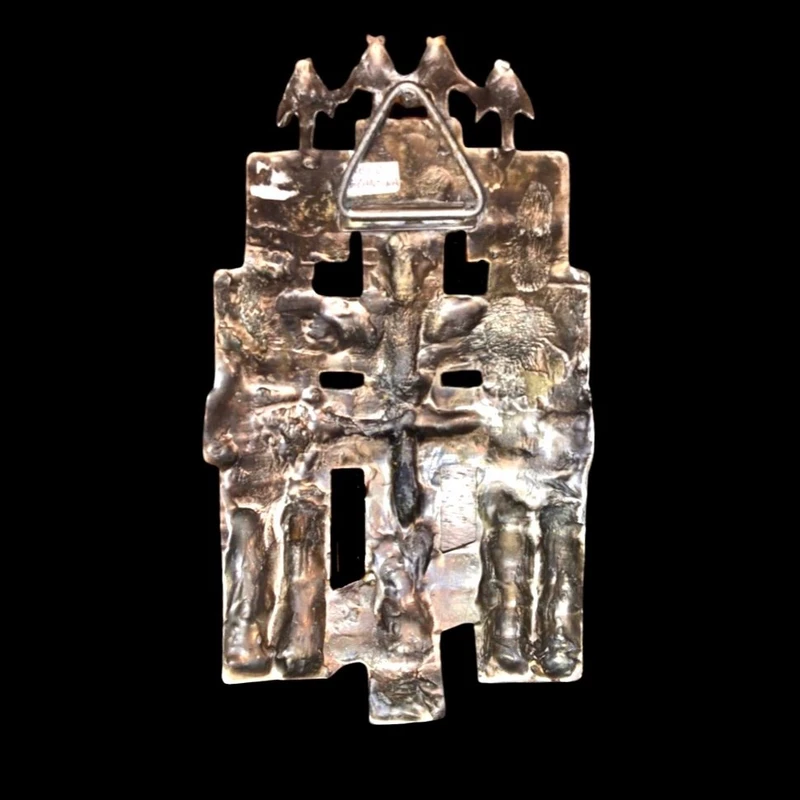 Icône grecque-byzantine en argent ajouré représentant des épisodes bibliques.