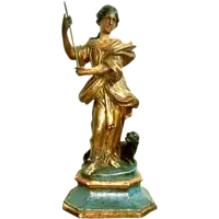 Gilded and polychrome wooden sculpture depicting Saint Martha and the dragon.