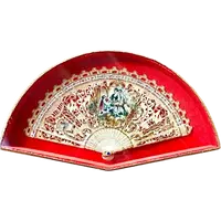 Fan with pierced bone slats with gold highlights and painted gallant scene.France