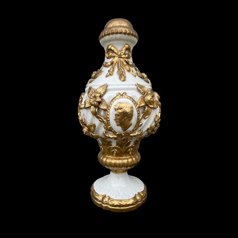 Pair of large majolica lamps with cold gilded relief parts