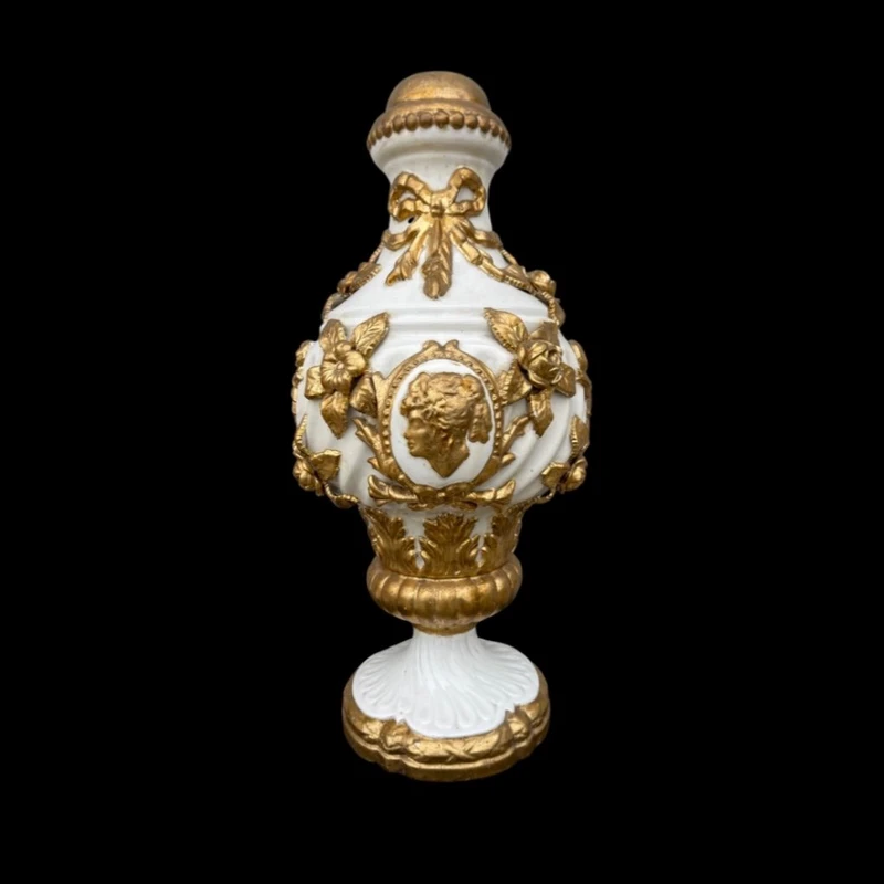Pair of large majolica lamps with cold gilded relief parts