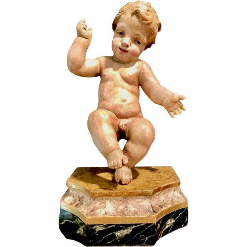 Jesus child sculpture in polychrome wood.Italy.