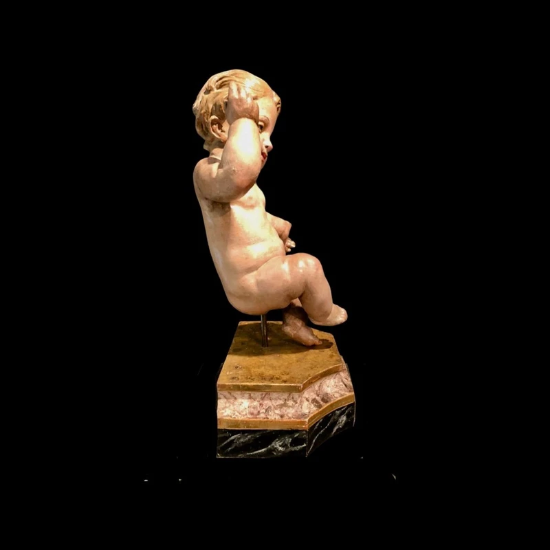Jesus child sculpture in polychrome wood.Italy.