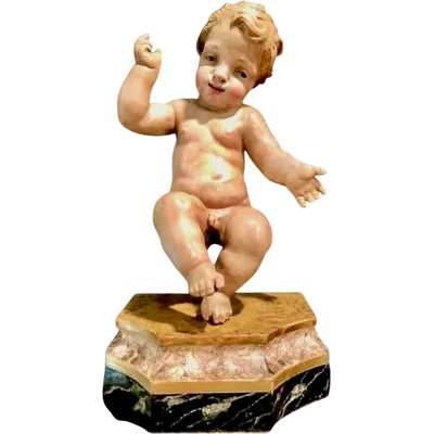 Jesus child sculpture in polychrome wood.Italy.