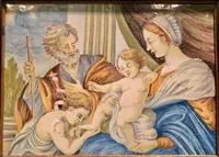 Majolica tile depicting the Holy Family.Giovanni Grue?(1698-1752).Castelli d'Abruzzo.