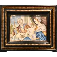 Majolica tile depicting the Holy Family.Giovanni Grue?(1698-1752).Castelli d'Abruzzo.