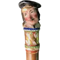 Bâton en porcelaine avec pommeau à figure masculine et canne en malacca.Nymphenburg,Allemagne,