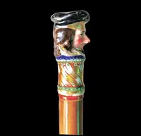 Bâton en porcelaine avec pommeau à figure masculine et canne en malacca.Nymphenburg,Allemagne,