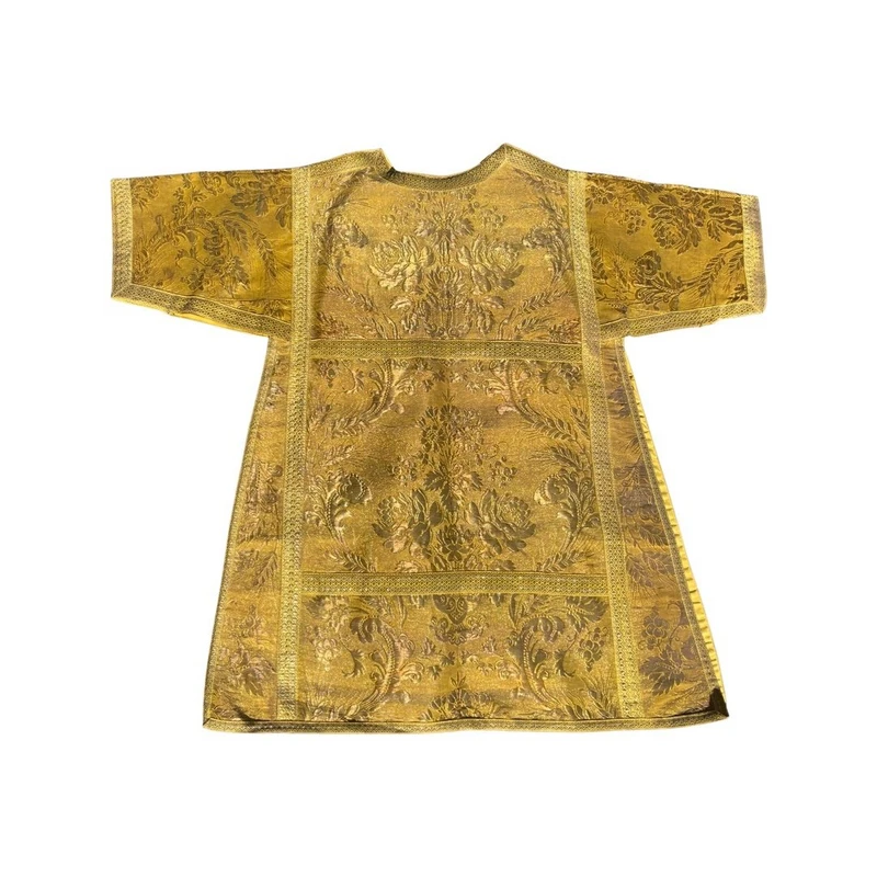 Complete with sacred priestly vestments embroidered in gold thread with floral decorations: