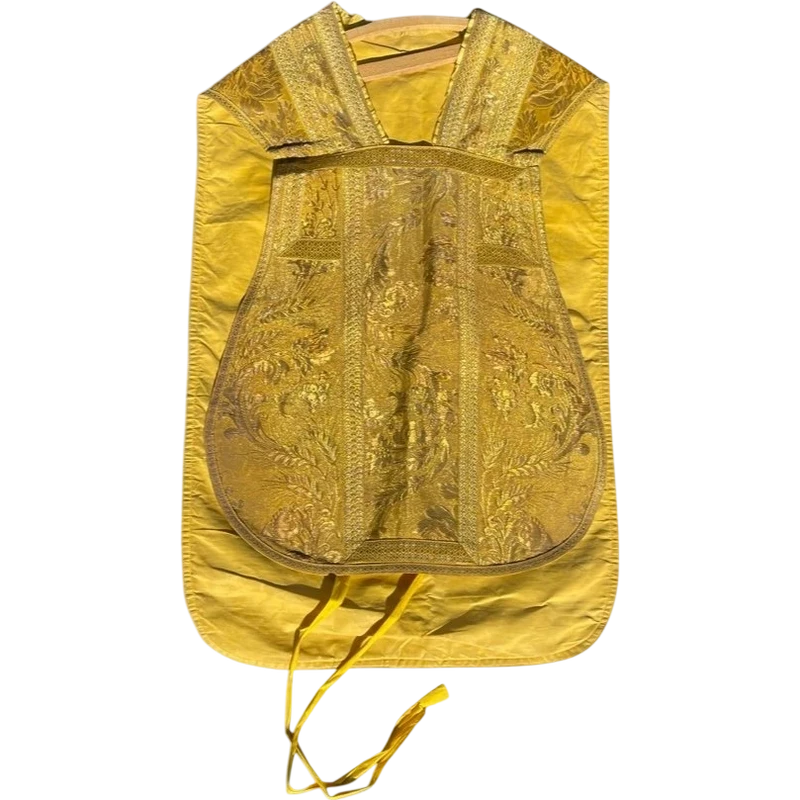 Complete with sacred priestly vestments embroidered in gold thread with floral decorations: