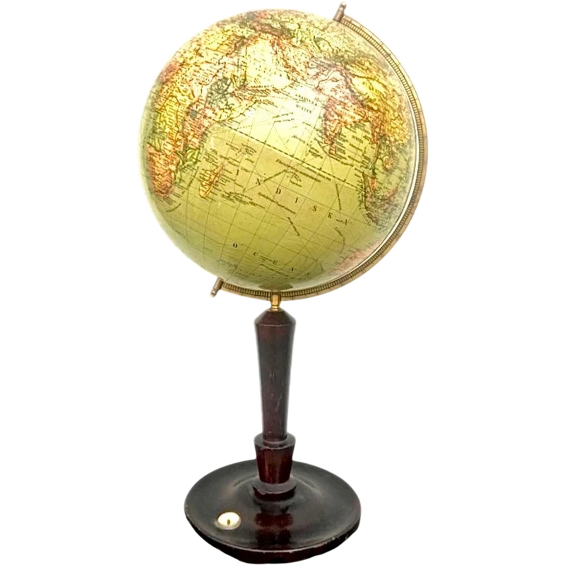 Earth globe with compass included in wooden base, initialed: Norstedts jordglob.Sweden.