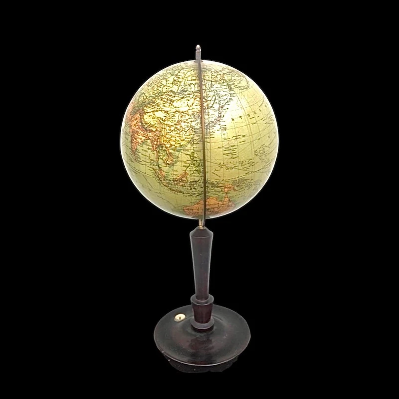 Earth globe with compass included in wooden base, initialed: Norstedts jordglob.Sweden.