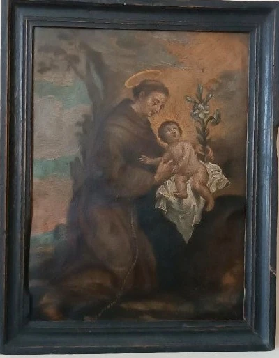 Oil painting on copper depicting St. Anthony of Padua with Child ,Early 18th century