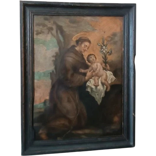 Oil painting on copper depicting St. Anthony of Padua with Child ,Early 18th century