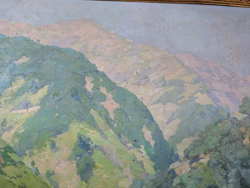 Giuseppe Pesa - Grand paysage de montagne avec ruisseau, Huile sur toile, 20e siècle